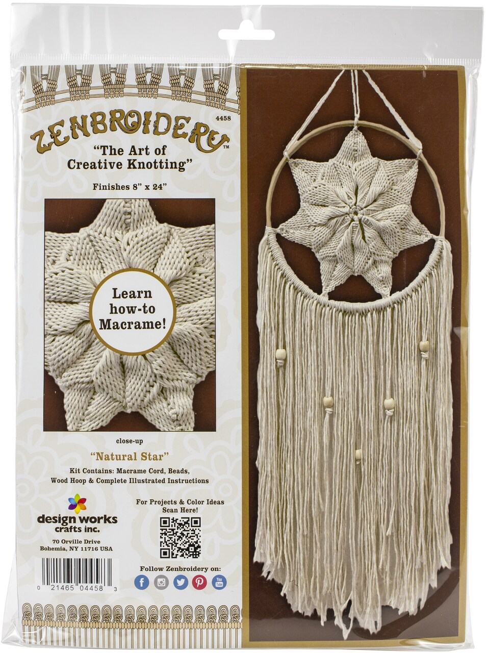 Design Works/Zenbroidery Macrame Wall Hanging Kit 8"X24"-Natural Star